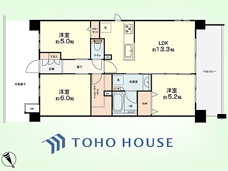 3LDK+リネン庫　専有面積66.56平米、バルコニー面積11.52平米