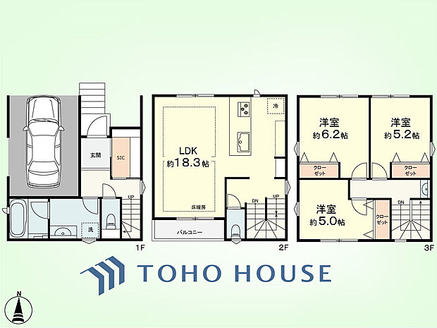 3LDK　土地面積56.54平米、建物面積108.26平米
