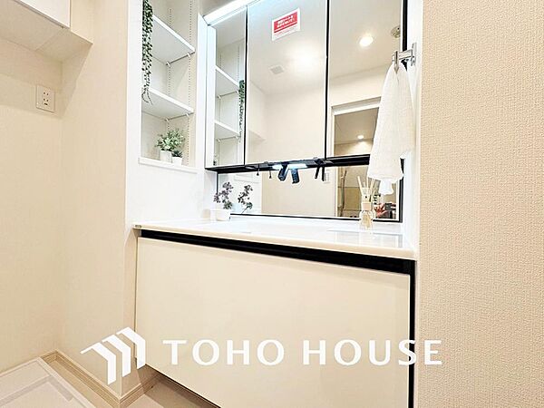 大きな洗面鏡付き、朝の身支度も楽しくなりますね
