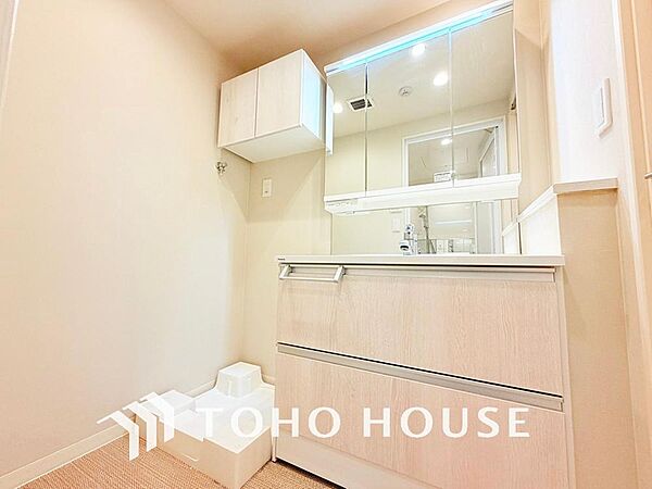 大きな洗面鏡付き、朝の身支度も楽しくなりますね