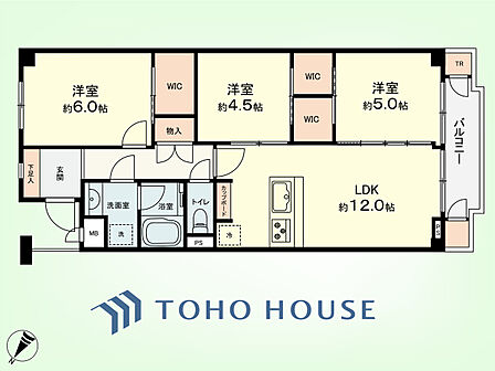 3LDK+TR 専有面積63.69平米、バルコニー面積6.18平米
