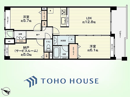 2SLDK　専有面積65.62平米、バルコニー面積8.41平米