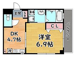 阪神本線 岩屋駅 徒歩3分の賃貸マンション 1階1DKの間取り