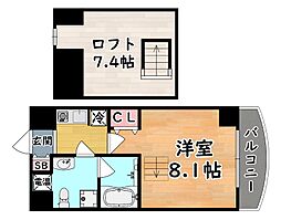 阪神本線 岩屋駅 徒歩4分の賃貸マンション 8階1Kの間取り