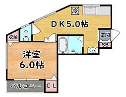 倉石ハイツ 1DKの間取図画像