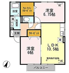 クレイドル・青木A 2LDKの間取図画像