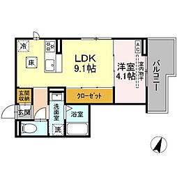 藤枝市駅前3丁目アパート 1LDKの間取図画像