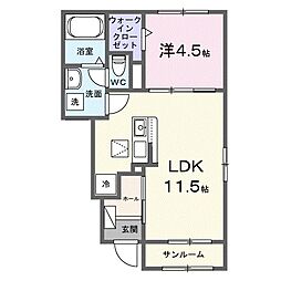 藤枝市瀬古2丁目アパート 1LDKの間取図画像