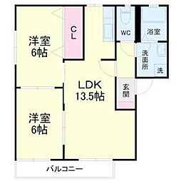 グリーンキャッスルB 2LDKの間取図画像