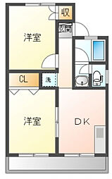 音羽ハイツ 2DKの間取図画像