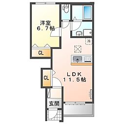 ヴァンベール 1LDKの間取図画像