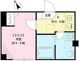 平井SKハイツ 3階1Kの間取り