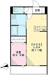 グランディール 3階1LDKの間取り