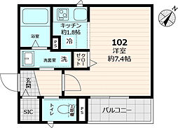 仮称フェリシア ワンルームの間取図画像