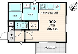 仮称フェリシア ワンルームの間取図画像