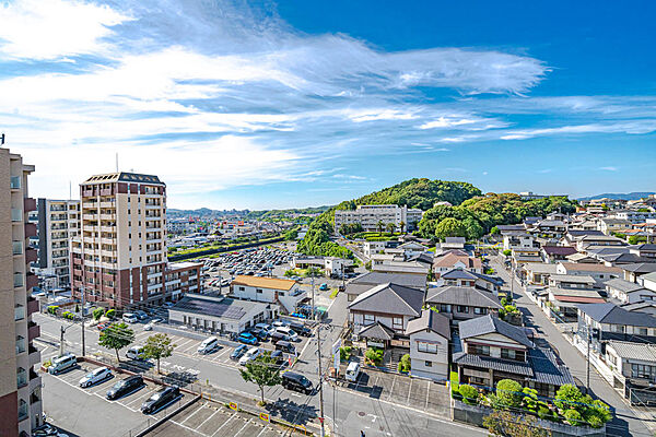 ９階最上階から見渡す、どこまでも広がる青い空と緑豊かな街並み。遮るもののない圧倒的な開放感と美しい景色は、このお部屋だからこそ味わえる贅沢。毎朝、窓を開けるのが楽しみになります。