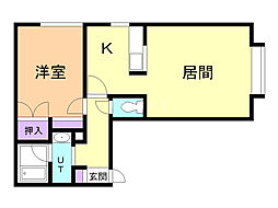 シンワハイツD 1LDKの間取図画像