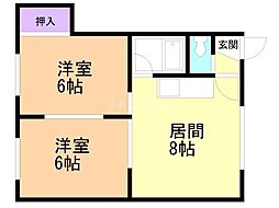 ブリリアント船見C 2DKの間取図画像