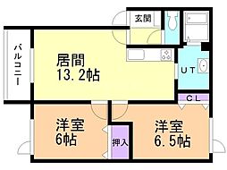 苫小牧市美園町4丁目アパート 2LDKの間取図画像