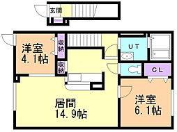 ベルカルム 2LDKの間取図画像
