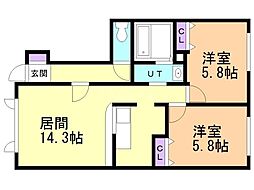 バロンドール 2LDKの間取図画像