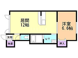 ロイヤルハイム拓勇東町B 1LDKの間取図画像