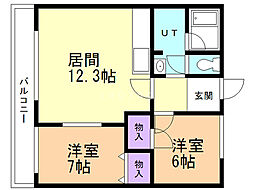 グランドコーポ大町 2LDKの間取図画像