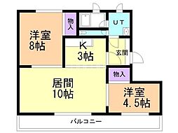 第1ブリリアント若草 2LDKの間取図画像