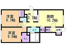 ジェラン明徳町B 2LDKの間取図画像