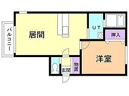 ロイヤルハイム美園B 1LDKの間取図画像