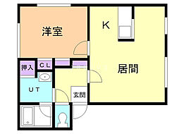シンワハイツD 1LDKの間取図画像