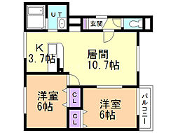 ショコラ 2LDKの間取図画像