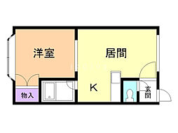 メゾンカルダス3 1DKの間取図画像