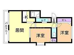 ラグラースさいわい 2LDKの間取図画像