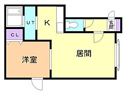 レインボーハウスシャイン 1LDKの間取図画像