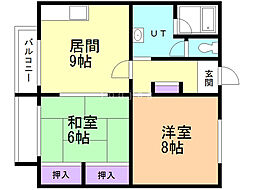 グランドハイツ新明C棟 2LDKの間取図画像
