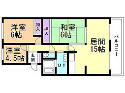 第2日の出ハイツ 3LDKの間取図画像