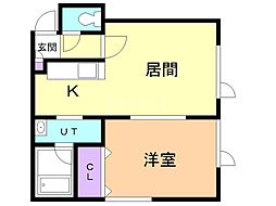 グランディール新開 1DKの間取図画像