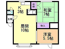コーポRNo.3 2LDKの間取図画像