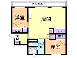 グランドハイツ日新 2LDKの間取図画像