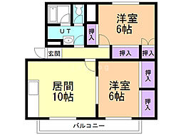 グランドハイツ日新3 2LDKの間取図画像