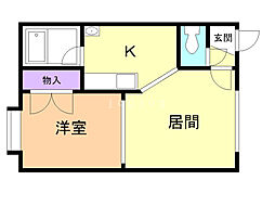 リアル日新B 1DKの間取図画像