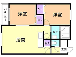 バーニーズブルー 2LDKの間取図画像