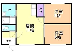 元気ハイツ 2LDKの間取図画像