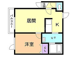 クローバーハウス若草219 1LDKの間取図画像