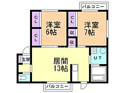 エスポワール 2LDKの間取図画像
