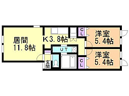 プランドール2 2LDKの間取図画像