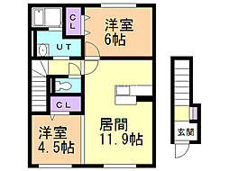 セジュール新開 2LDKの間取図画像
