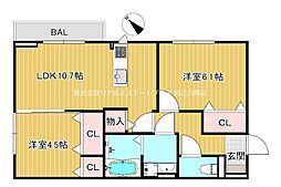 G.LTakakaichou 3階2LDKの間取り