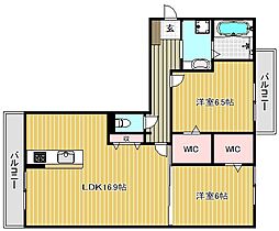 Canal寿　A棟 1階2LDKの間取り